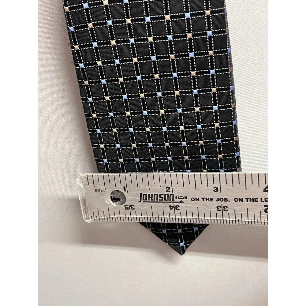 Saddlebred Mens Neck Tie Navy Blue White Geometric Pattern Silk‎ Blend NWT